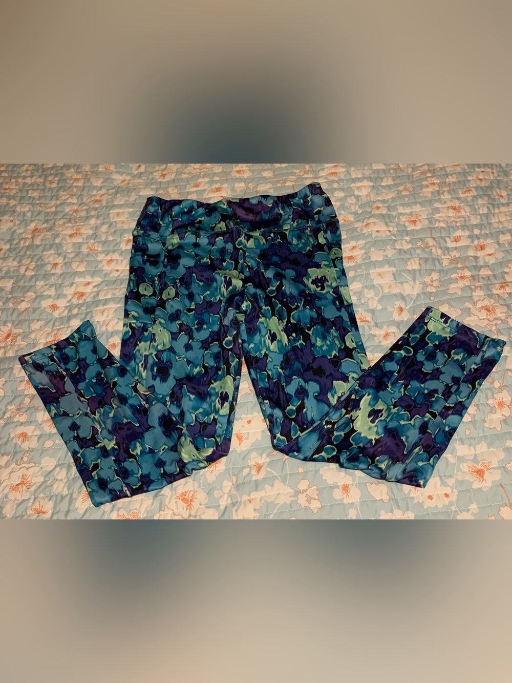 Zone Pro Teal, Aqua & Navy Floral Stretch Leggings